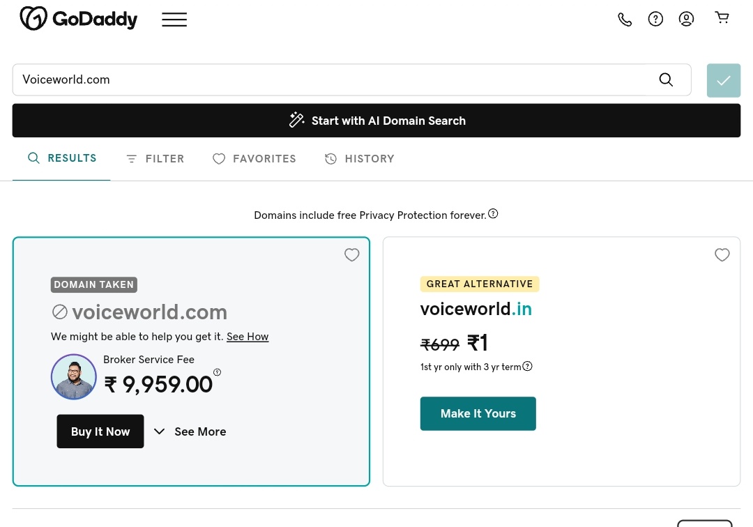 GoDaddy domain price 