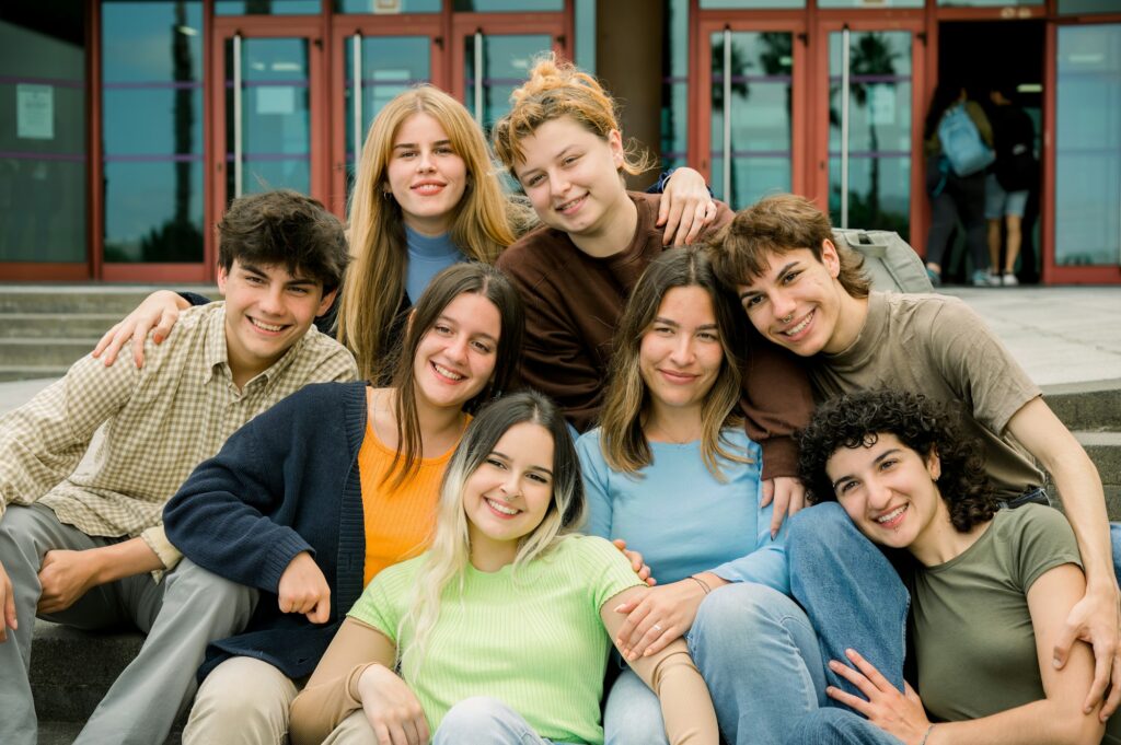 Group of high school friends on stairs