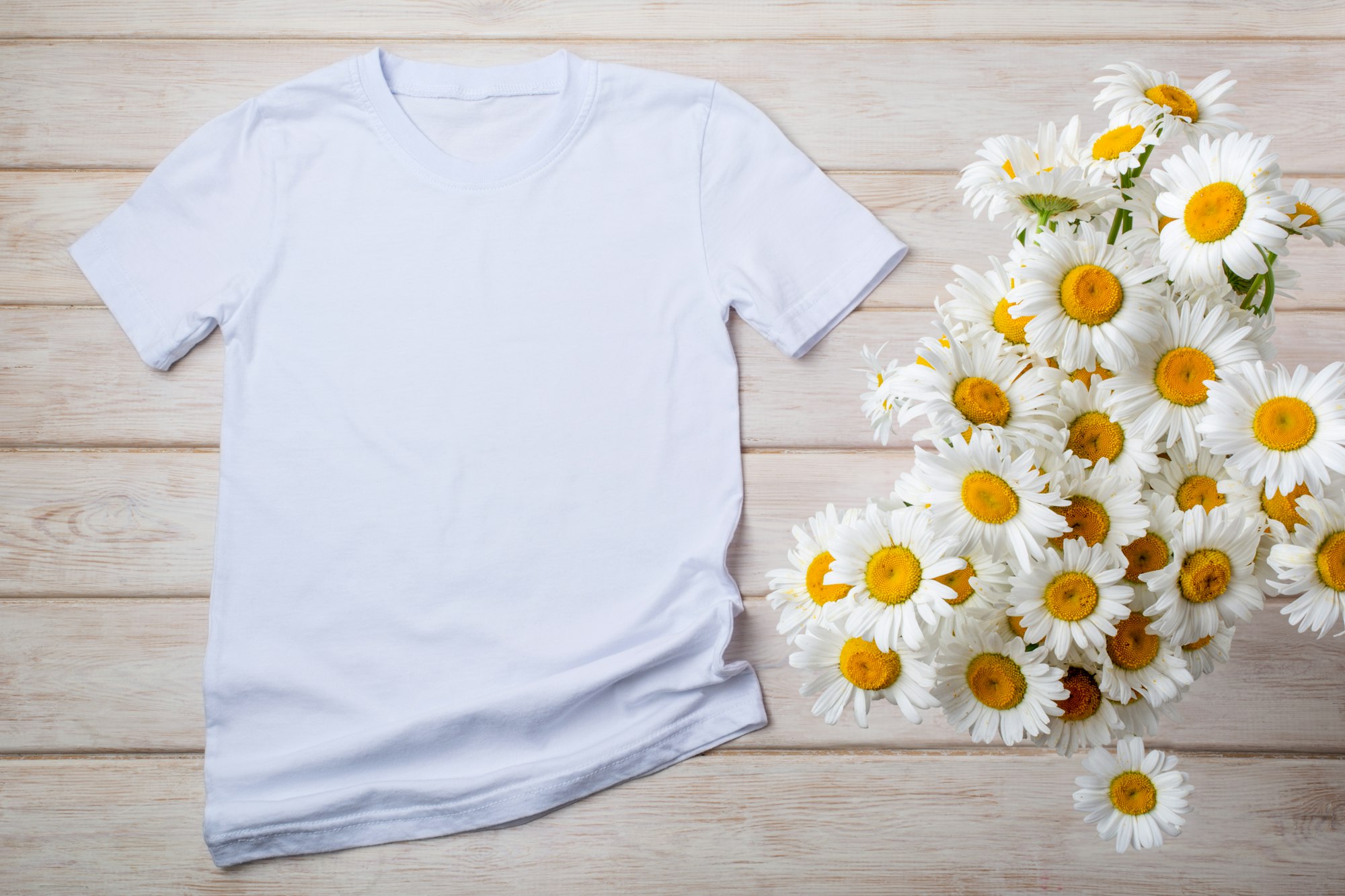 Womens white T-shirt mockup with daisy