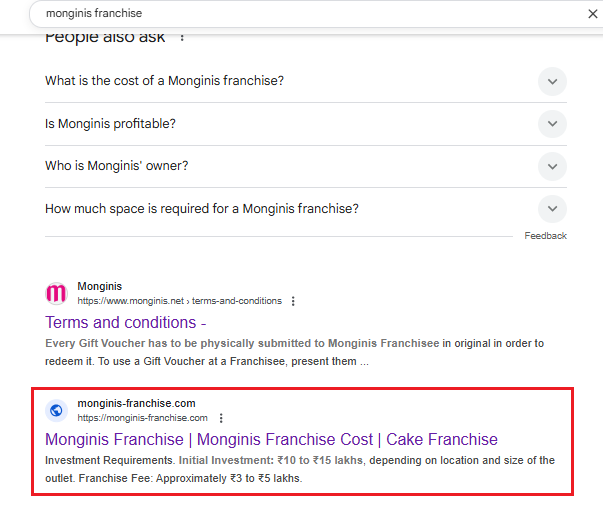 monginis franchise SEO